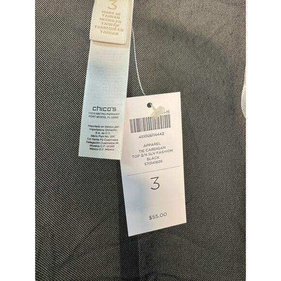 Chicos NWT Tie Cardigan in Black Size 3 (XL) - Picture 3 of 5